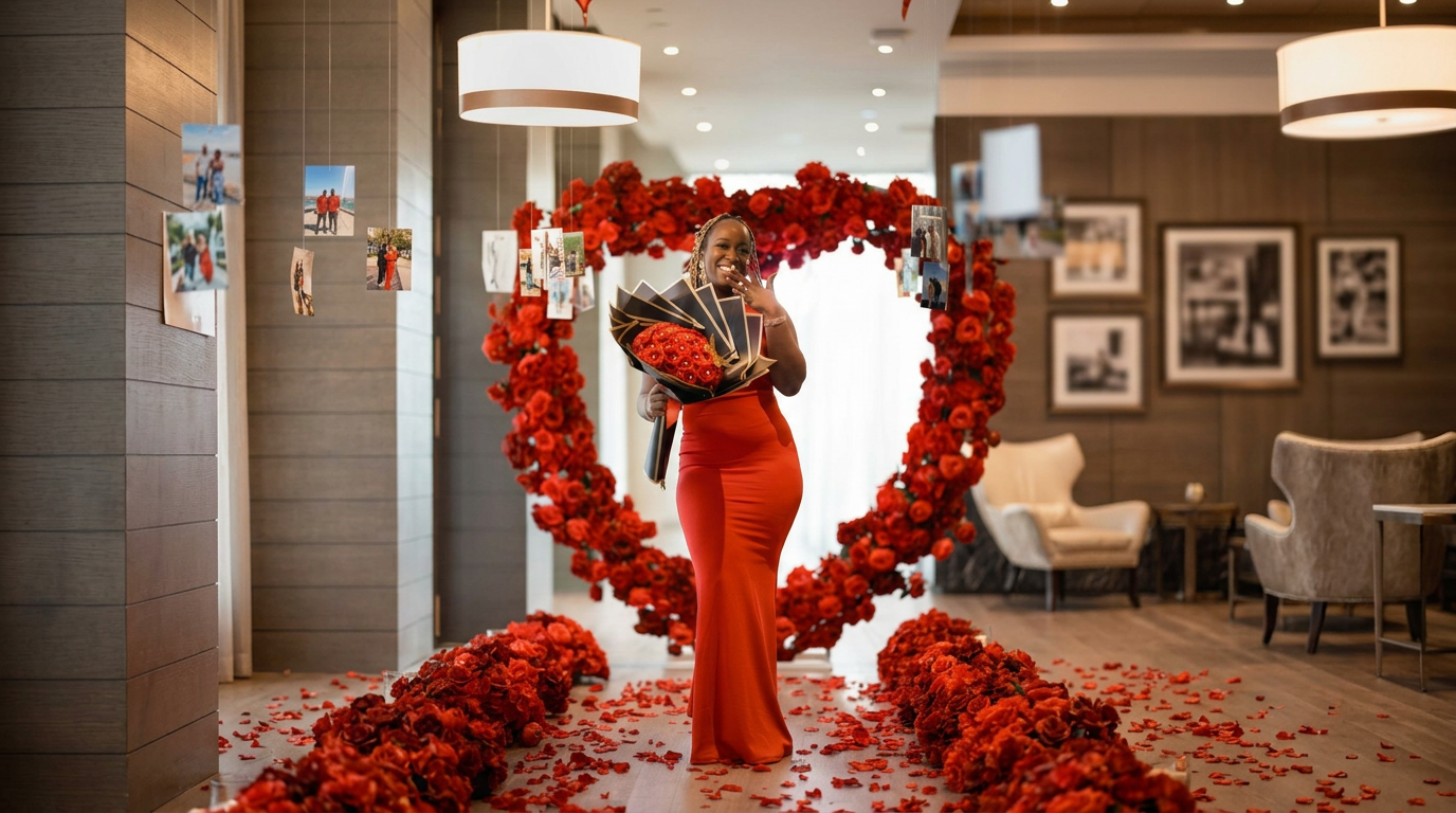 Red rose heart arch proposal moment